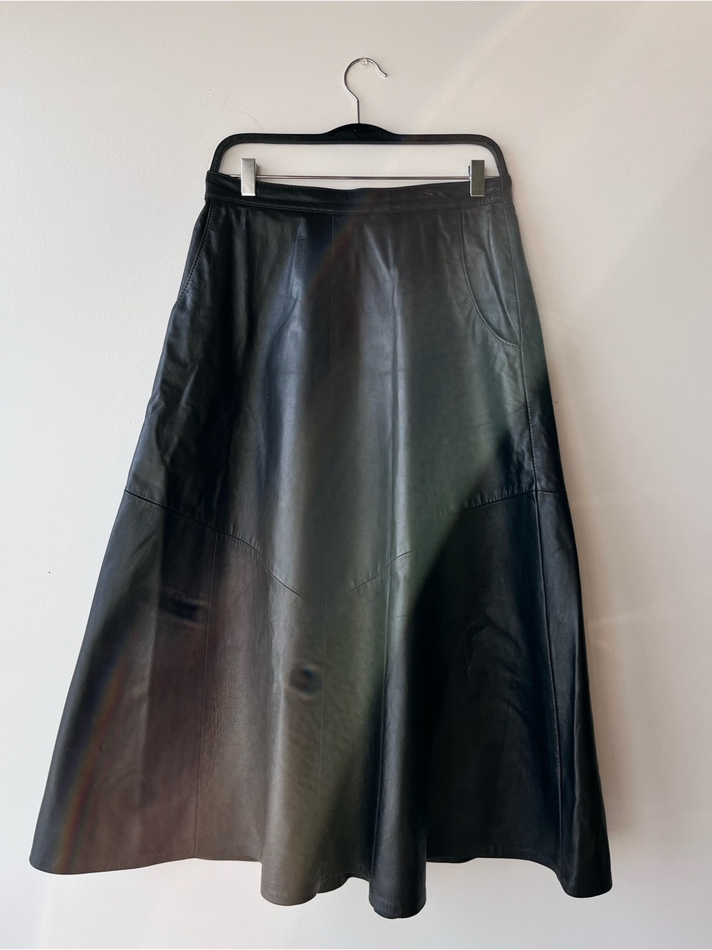 Vintage Conception Black Leather Midi Skirt